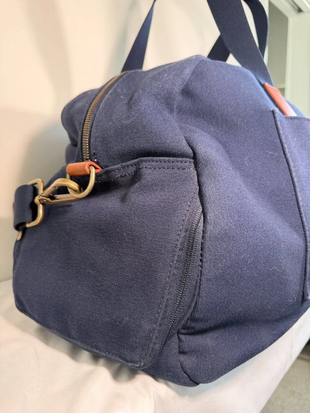 AWAY Weekender Travel Canvas Leather Duffel Bag Navy Blue
